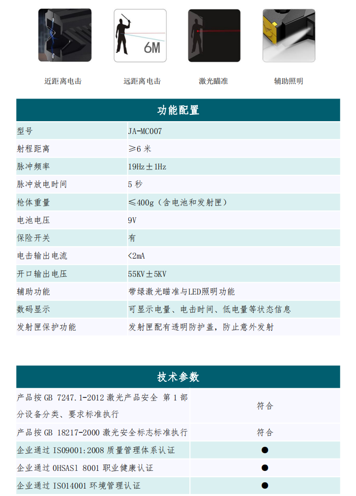 遠距離脈衝防暴器 JA-MC007
